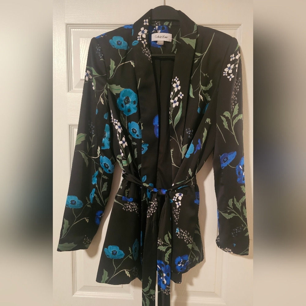 Calvin Klein Black and Blue Floral Kimono